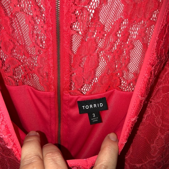 Coral Lace Overlay Dress Torrid 3 - Picture 4 of 7